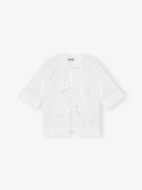 WHITE BRODERIE ANGLAISE TIE BLOUSE