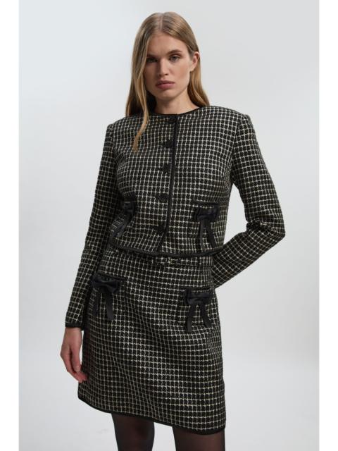 Tailored Tweed Bow Detail Collarless Jacket