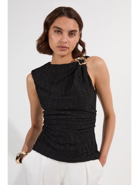Textured Trim Detail Sleeveless Jersey Top