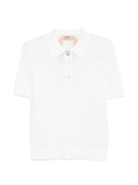 embellished-button polo top