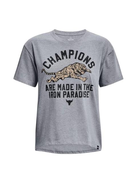 (WMNS) Under Armour Project Rock Iron Heavyweight T-shirt 'Grey' 1376918-035