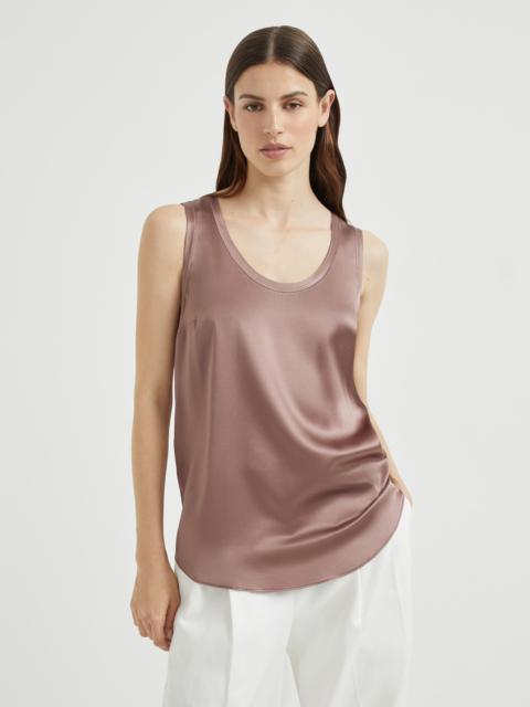 Stretch silk satin reversible top