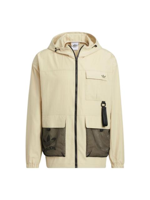 Men's adidas originals Logo Printing Pattern Multiple Pockets Hooded Zipper Jacket Yellow HS1910