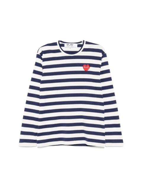 UNISEX RHINESTONE RED HEART STRIPED T-SHIRT - NAVY