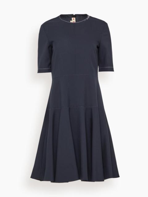 Embroidered Short Sleeve Midi Dress in Blue/Black