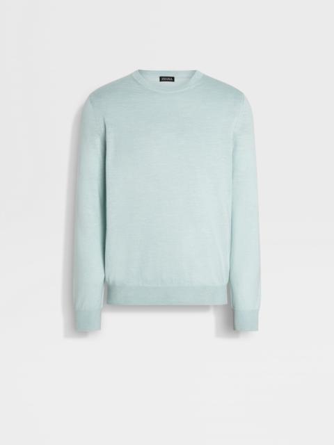 LIGHT BLUE MÉLANGE SILK CASHMERE AND LINEN CREWNECK