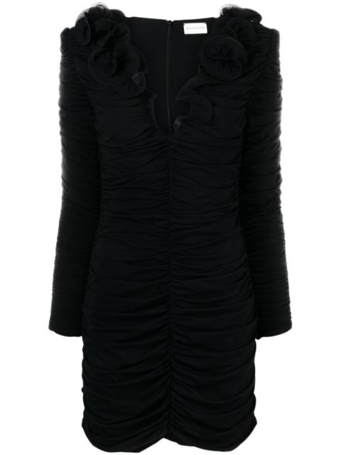 Flower decolte long-sleeve minidress