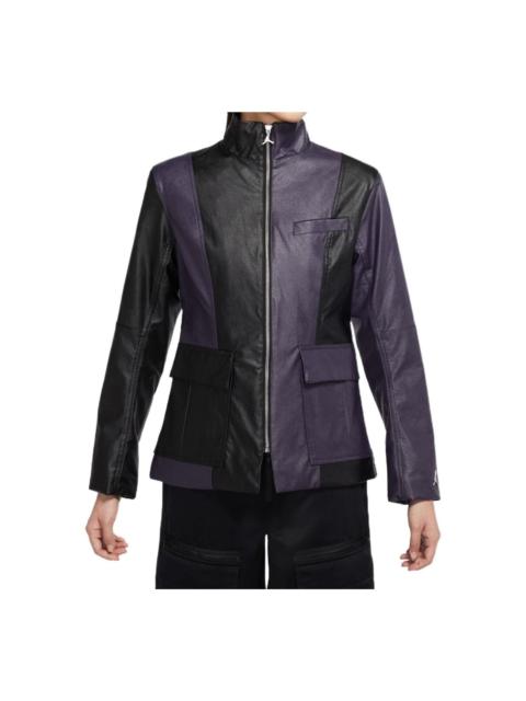 (WMNS) Air Jordan Splicing Multiple Pockets Zipper Long Sleeves Jacket Black Purple DJ2717-010