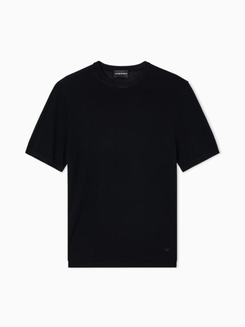 SHORT-SLEEVED JUMPER IN A SEAMLESS PLAIN-KNIT VIRGIN WOOL