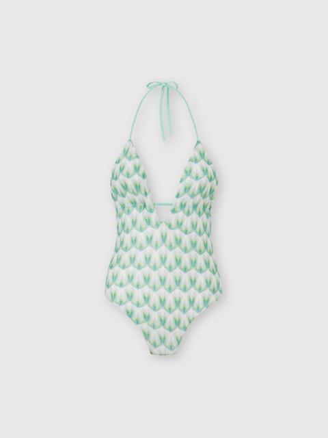 One-piece swimsuit in floral-pattern viscose