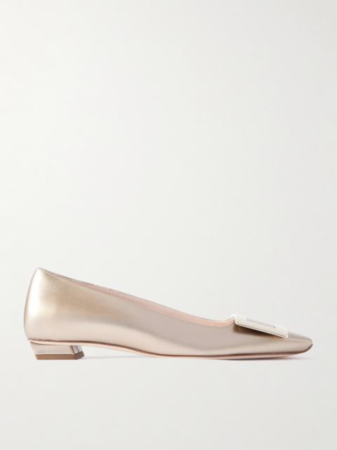 Belle Vivier Buckled Metallic Leather Ballet Flats