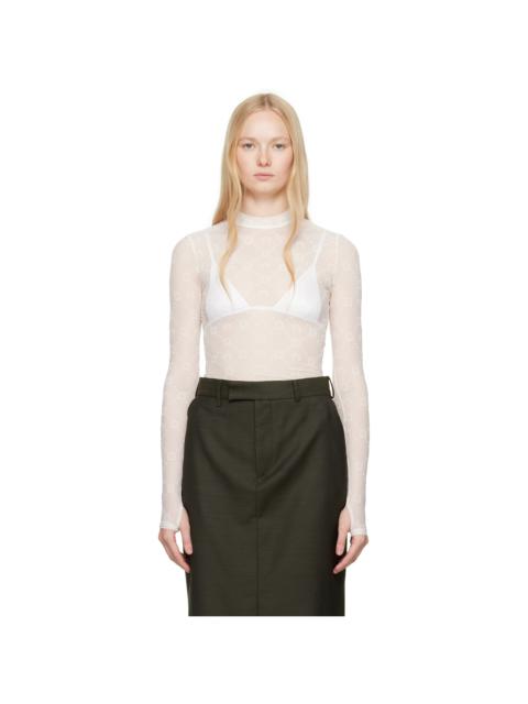 White Moonogram Mesh Flock Second Skin Highneck T-shirt