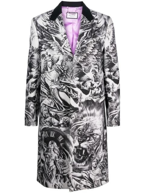tattoo-print wool coat