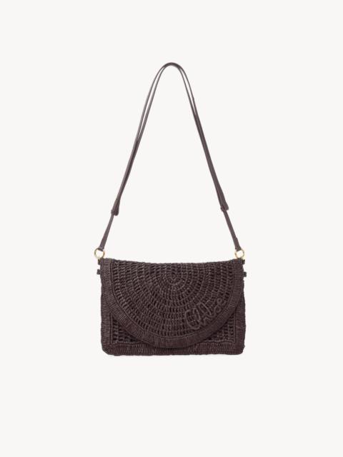 SUMMER BANANA FLAT POUCH WITH STRAP IN RAFFIA