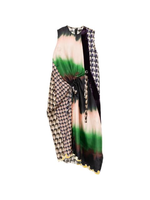 mix twill silk print dress