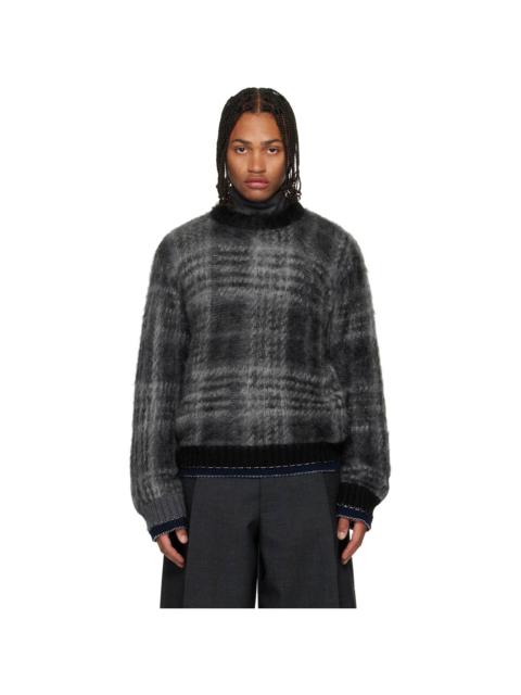 Gray Plaid Mohair Knit Sweater