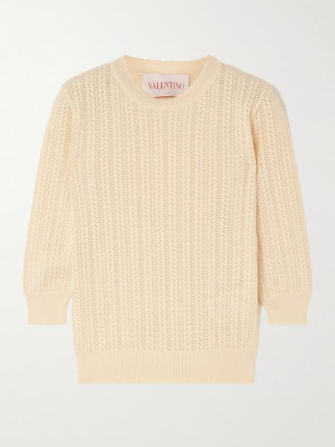 Pointelle-knit Cotton Sweater