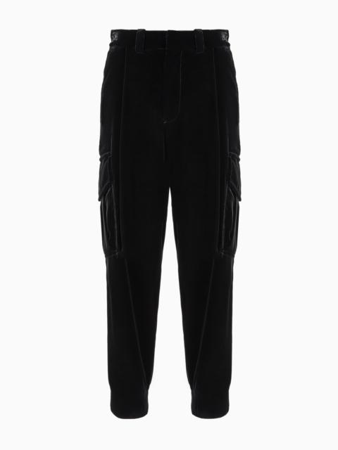 Single-pleat velvet cargo trousers