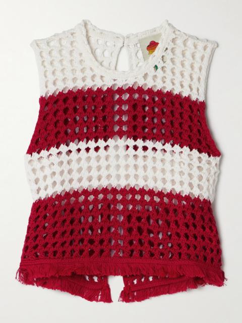 Fringed Striped Crocheted Cotton Tank