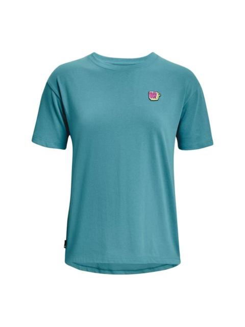 (WMNS) Under Armour Heavyweight Graphic T-shirt 'Teal' 1376743-433