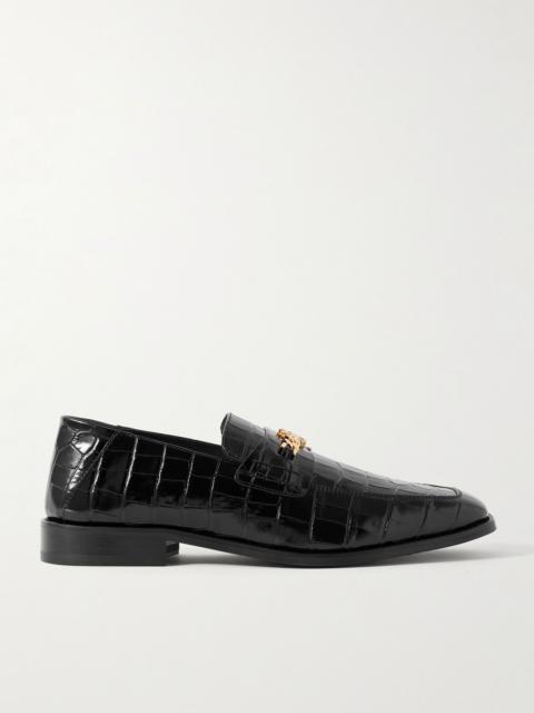 Logo-Embellished Croc-Effect Leather Loafers Black