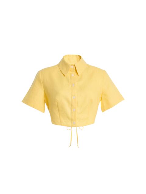 Cropped Linen Open-Back Shirt yellow