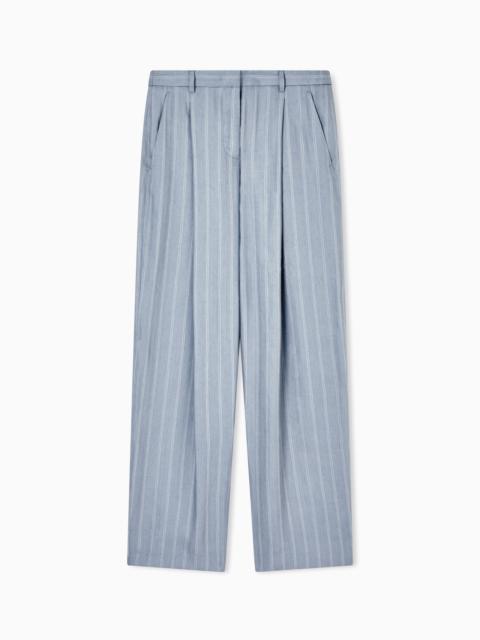 SILK-AND-LINEN PINSTRIPE SINGLE-PLEAT TROUSERS