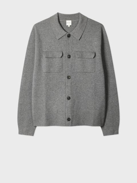 Grey Merino-Cotton Patch-Pocket Cardigan