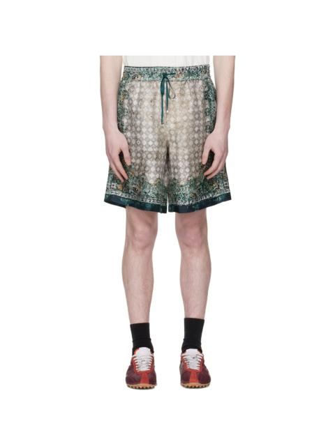 Beige & Green Bandana Shorts