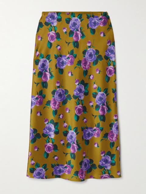 Floral-print Silk-satin Midi Skirt