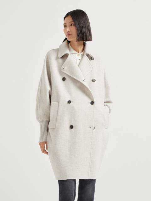 Hand-crafted coat in cozy cashmere double cloth with knit cuffs and monili