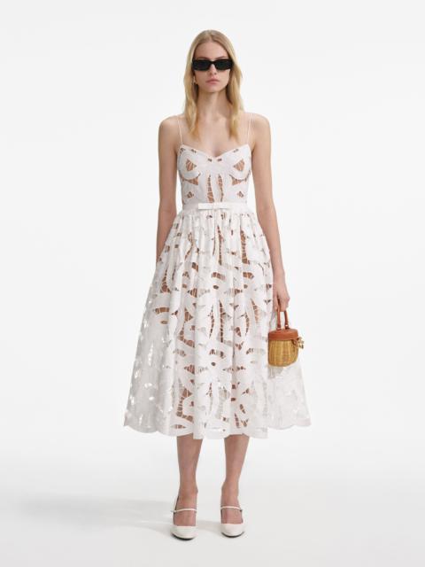 White Bow Embroidered Midi Dress