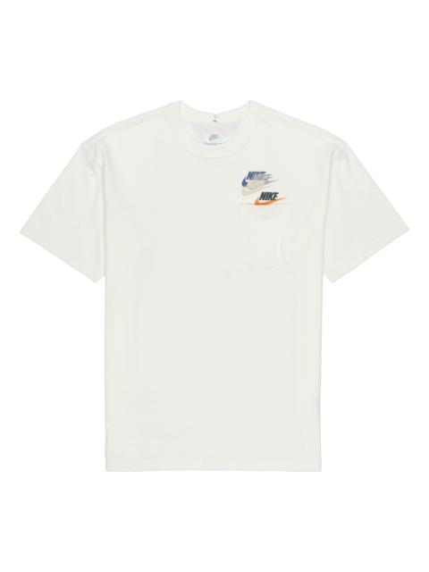 Men's Nike As Nsw Tee Prem Pocket Casual Breathable Round Neck Logo Solid Color Short Sleeve White T