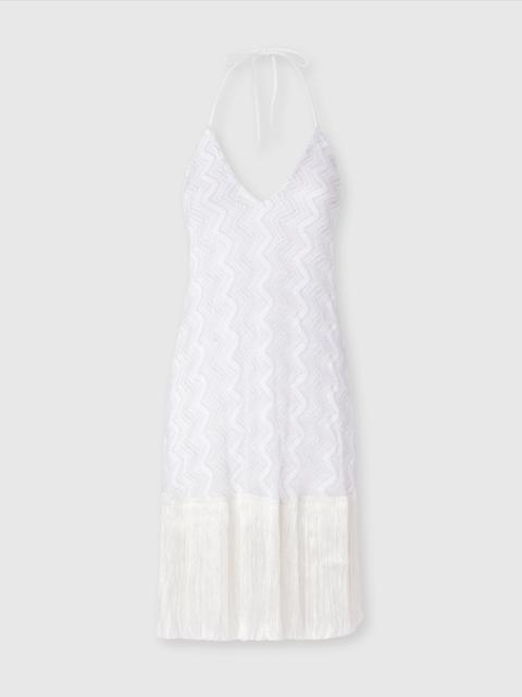 Cover-up dress in zig zag lamé viscose with fringes