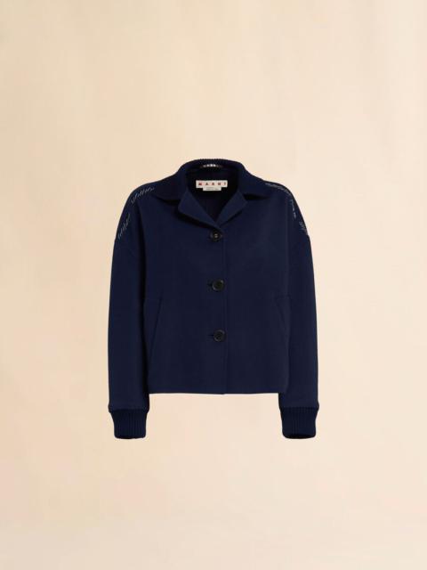 DEEP BLUE WOOL AND CASHMERE JACKET WITH KNIT TRIMS