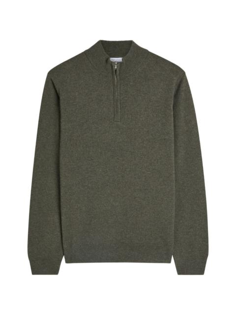 zip-up knitted sweater