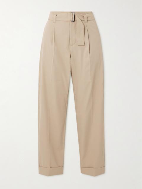 Belted Cropped Twill Straight-leg Pants