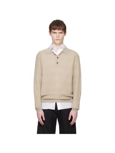 Beige Knit Stripe LS Polo