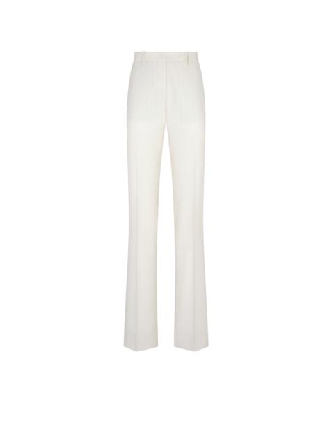 SHADOW STRIPE WOOL SILK TAILORED STRAIGHT PANTS