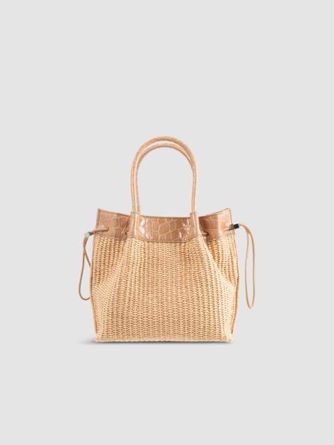 Baby Kayla Natural Raffia and Croco Embossed Leather Top-Handle Bag