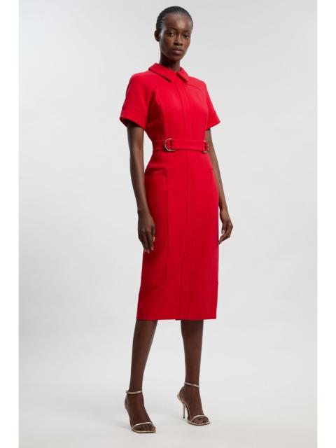 Compact Stretch Tipped Tab Detail Tailored Pencil Dress