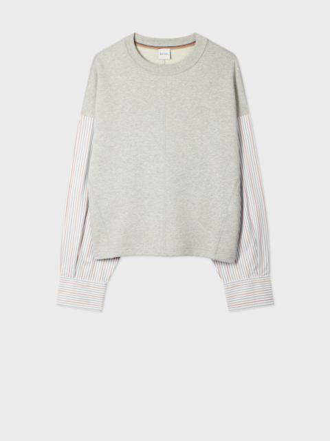 Women's Grey Sweatshirt with Striped Shirt Sleeves