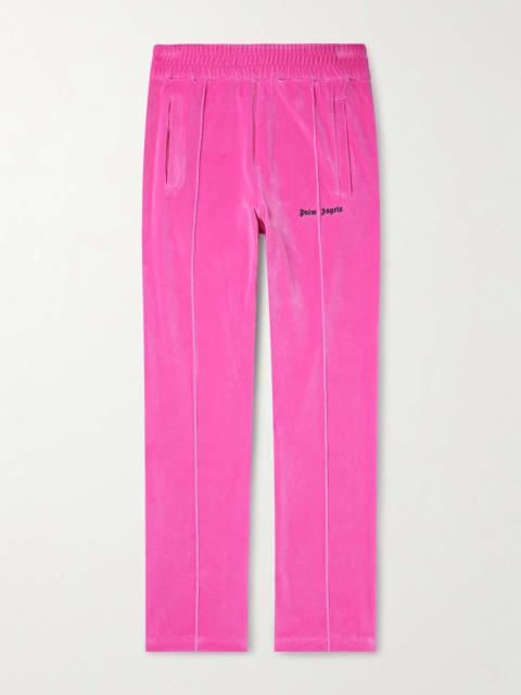 Slim-Fit Straight-Leg Logo-Embroidered Cotton-Blend Velour Track Pants