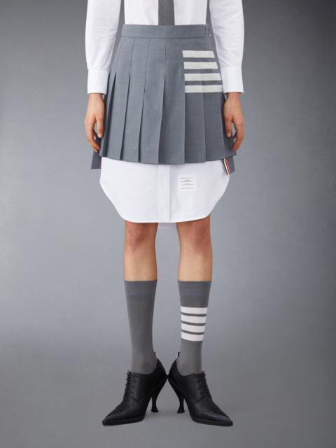 Medium Grey Plain Weave Mini Pleated 4-Bar Skirt