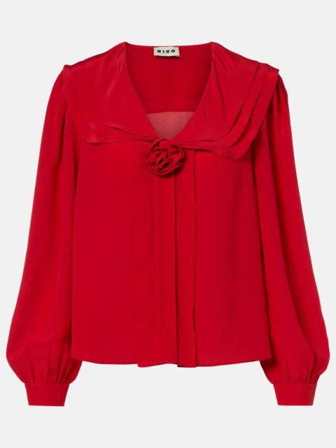 Emelin floral-appliqué silk blouse