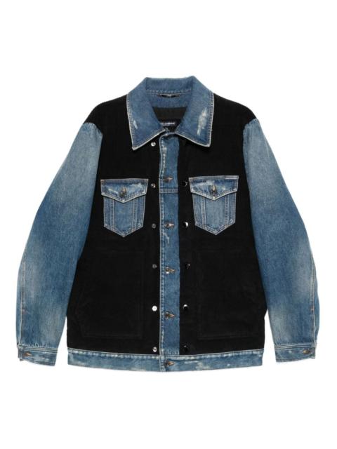 denim-panelled corduroy jacket