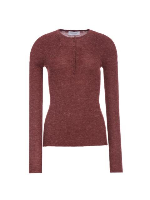 Anges Knit Henley in Burnt Sienna Cashmere Silk with Hemp