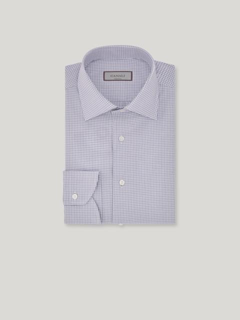 IMPECCABILE BLUE AND WHITE COTTON MICRO-PLAID REGULAR-FIT SHIRT