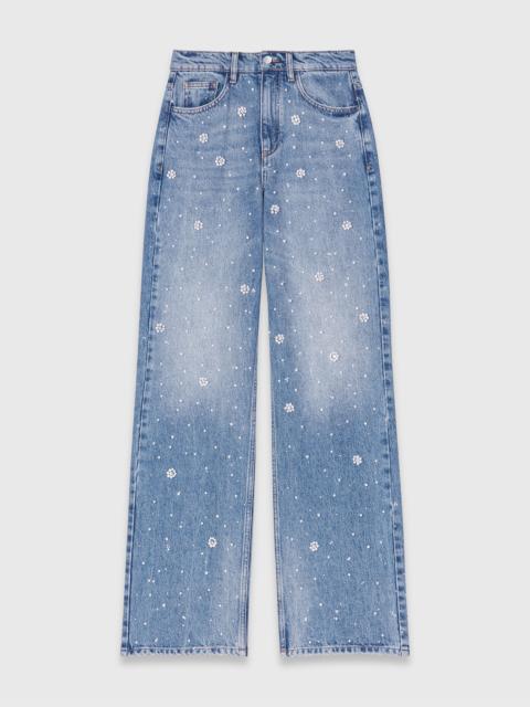 Wide-leg embroidered jeans