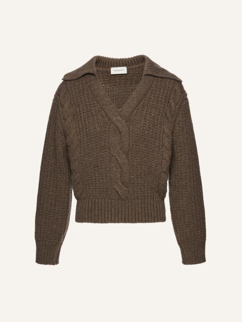 Cable-knit cashmere polo sweater in brown